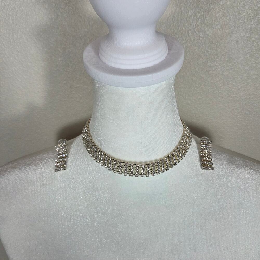 Rhinestone Glamorous Choker and Earrings Formal Wedding